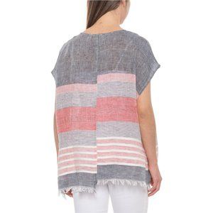 Dylan Poncho Oversized Grey Striped Linen Tunic Beach Cover Up